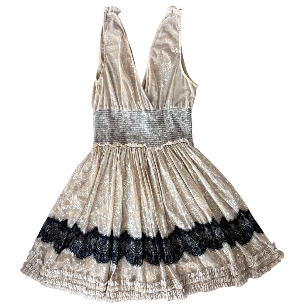 Free People V-Neck Sleeveless Sheer Metallic Dress Lace Size Small Gold Fairy - Picture 5 of 11